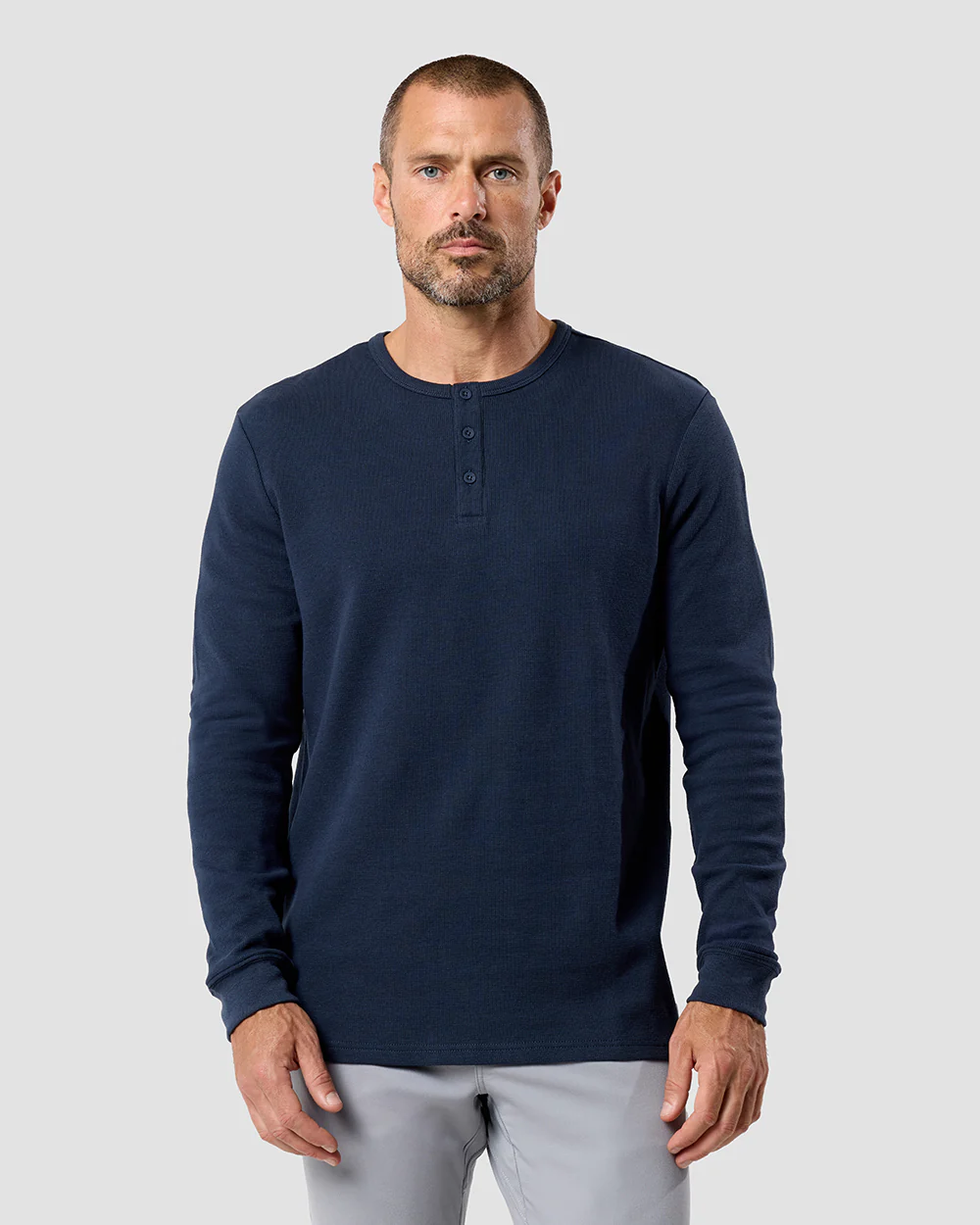 Long Sleeve Waffle Knit Henley - Image 14
