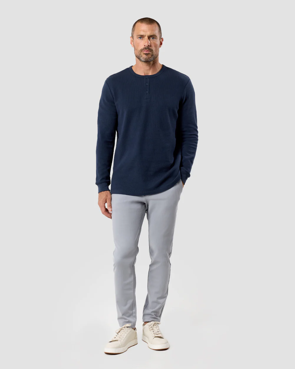 Long Sleeve Waffle Knit Henley - Image 15