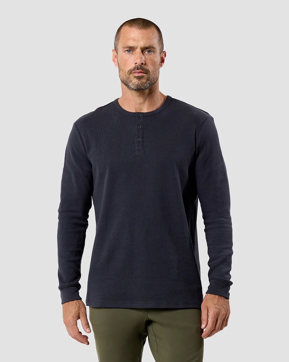 Long Sleeve Waffle Knit Henley - Image 20