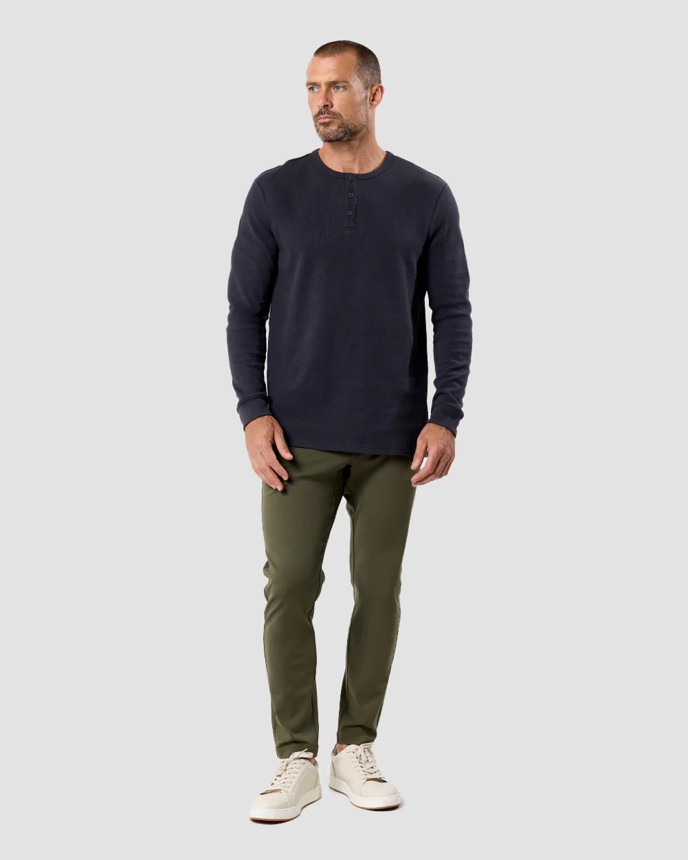 Long Sleeve Waffle Knit Henley - Image 24