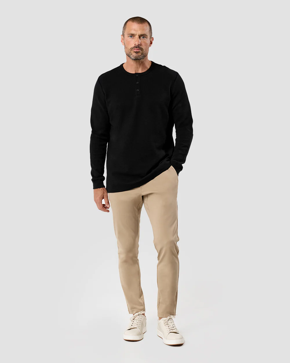 Long Sleeve Waffle Knit Henley - Image 3