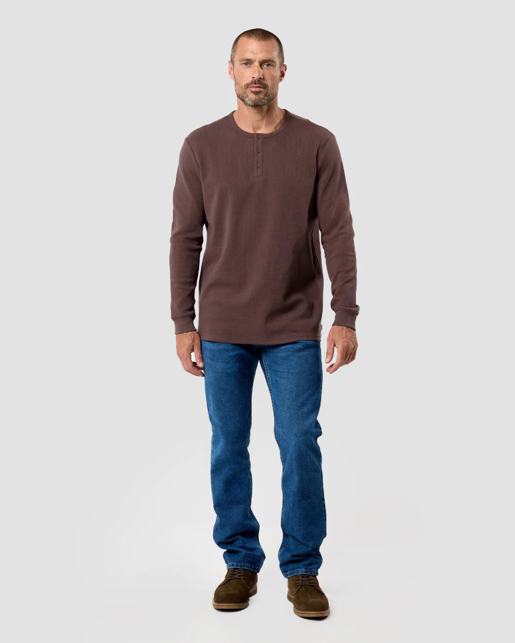 Long Sleeve Waffle Knit Henley - Image 33
